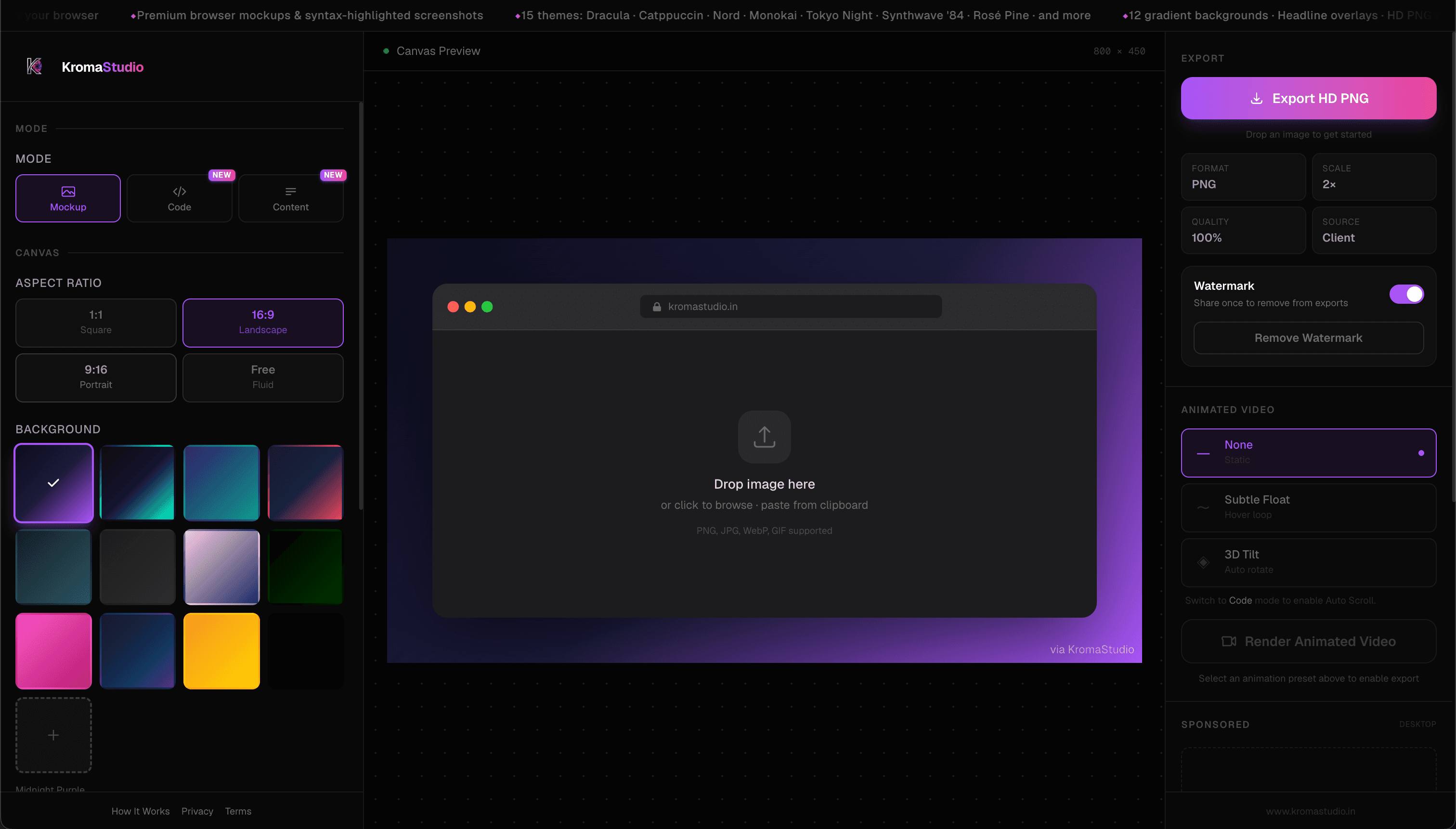 KromaStudio gradient background presets