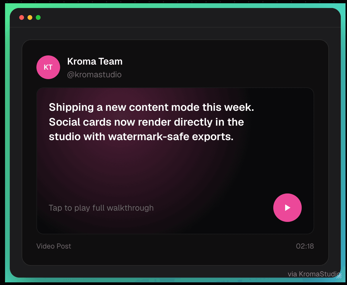KromaStudio animated code screenshot export